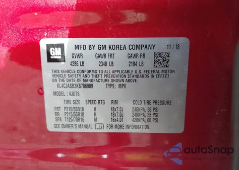 2019 Buick Encore Fwd Preferred из США, поврежденный, VIN KL4CJASB3KB786909